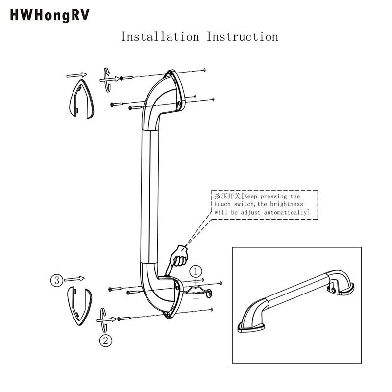 2026unique HWHongRV Blue Lighted Assist Bar for Motorhome Caravan 12V 24V Marine Yacht LED RV Entry Door Grab Handle New Conditi