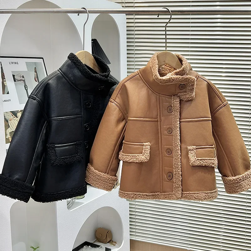 

Teen Girls Leather Jacket Winter Fashion Fleece Lined PU Leather Short Coat Thicken Warm Biker Jacket School Kids Outerwear 8 Y
