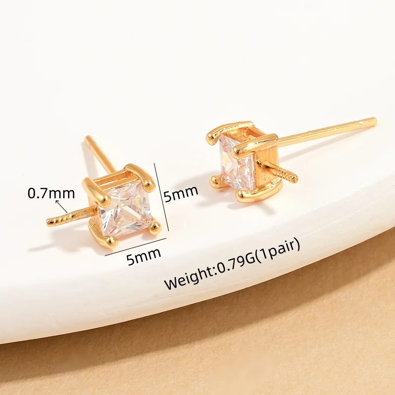 S925 Sterling Silver Color-Retaining Square Four-Prong Zircon Stud Earring Back DIY Bead-Adhesive Jade Earring Back :SE128