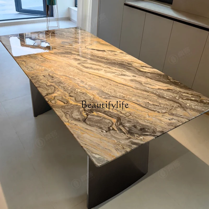 02Venice brown marble dining table light luxury high-end natural micro-supercrystalline stone Italian minimalist table