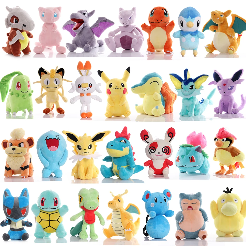 Cute Pikachu Plush Toy Pokemon Charmander Squirtle Bulbasaur Stuffed Doll Eevee Scorbunny Gengar Snorlax Christmas Gifts