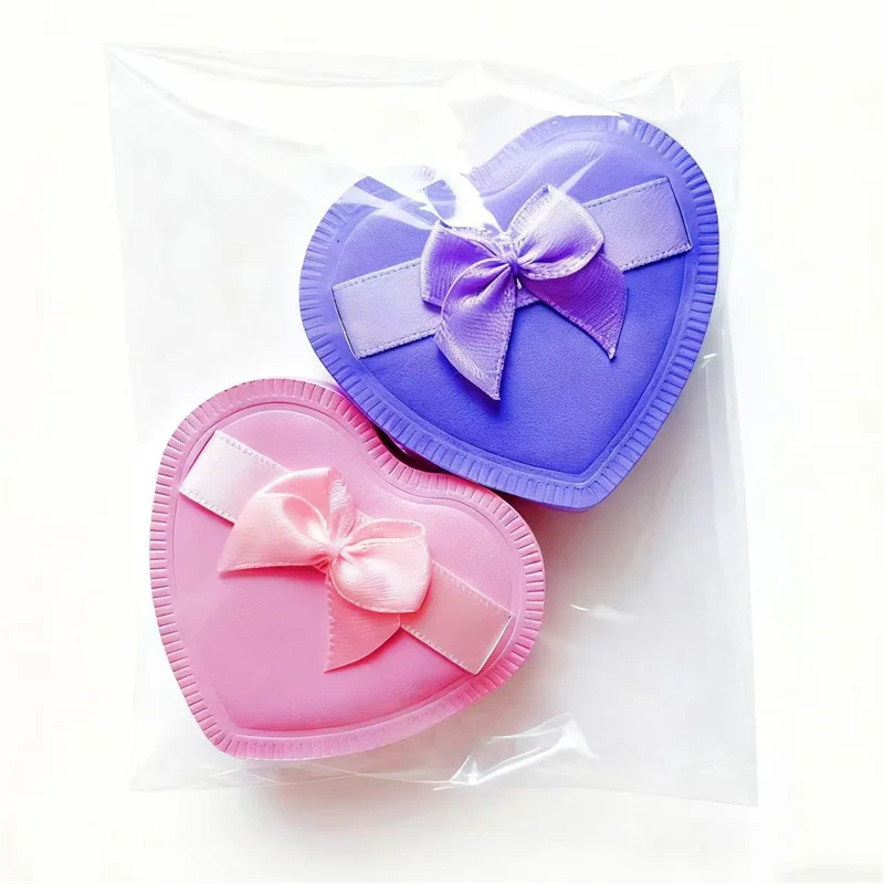 2pcs Heart-Shaped Makeup Sponges with Elastic Soft Bow Dual-Texture Use Dry Wet Cosmetic Puffs for Foundation & Liquid Makeup