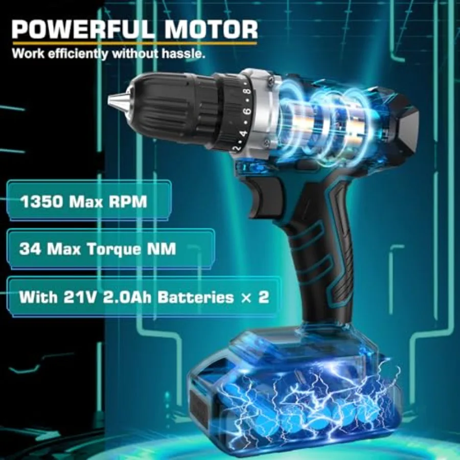 21-V-Akku-Bohrschrauber-Werkzeugsatz mit 255 Teilen, tragbar, komplettes allgemeines Basis-Haus- und Autoreparatur-Set, einschließlich Schubladenaufbewahrung