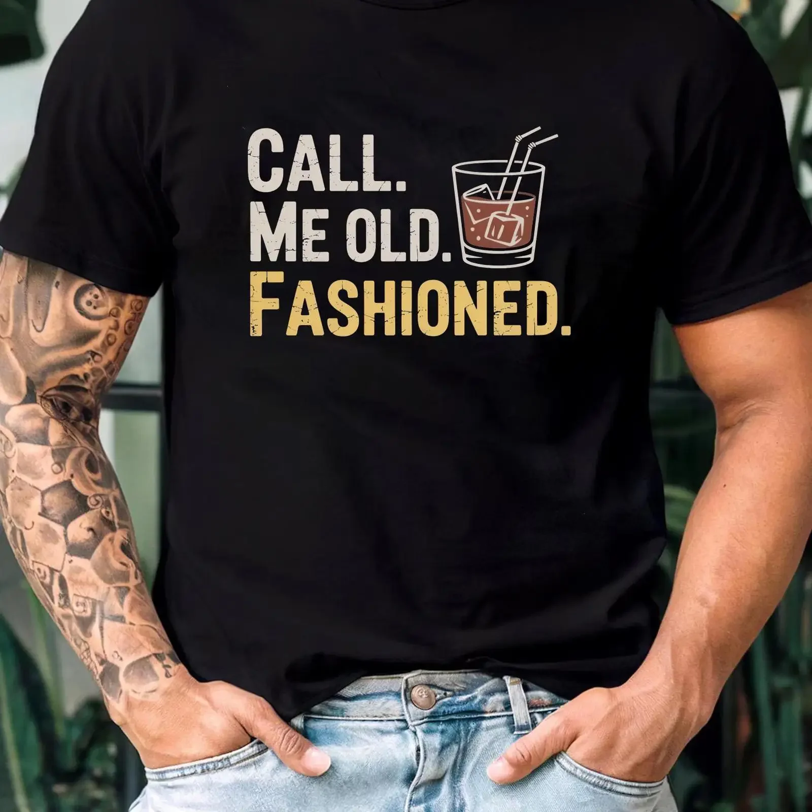 Old Fashioned Cocktail T Shirt Whiskey Bourbon Drinker Bar Humor  vintage Washed fashion streetwear Stretched designer clothes