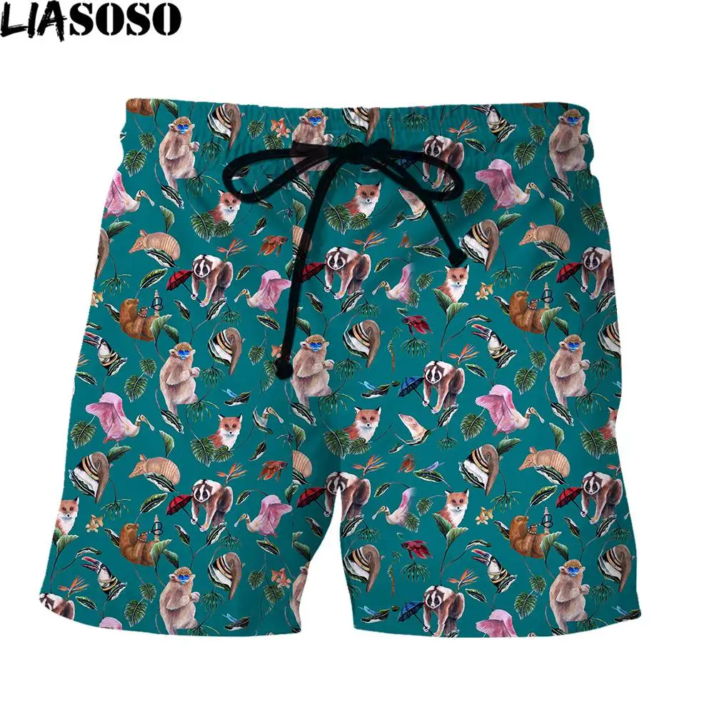 LIASOSO 3D Print Summer Men's Shorts Animal Series Golden Monkey Fox Head Sports Running Casual Beach Fashion Loose Short Pants