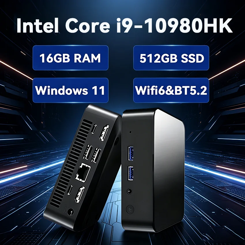 2026 Portable Intel I9-10980HK Mini PC Computer Windows 11 Pro 32GB RAM 1TB SSD Gaming Computer WiFi 6 USB Mini Desktop