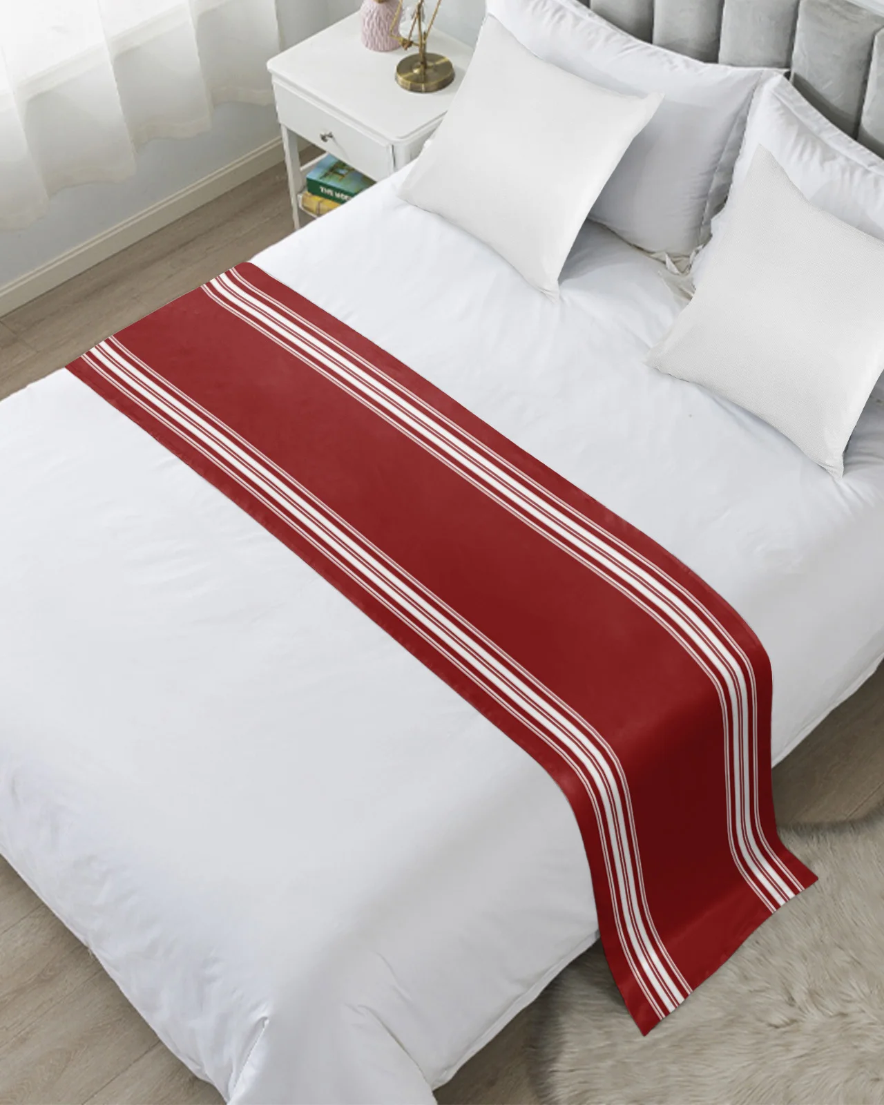 Christmas Wine Red Striped Country House Bed Runner Home Hotel Decoration Bed Flag Wedding Bedroom Bed Tail Towel