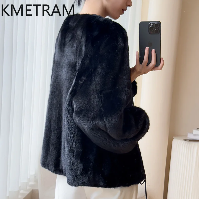 Mantel Bulu Cerpelai Asli Jaket Bulu Pendek Hitam Mewah Wanita Pakaian Wanita Musim Dingin Kualitas Tinggi Baru Dalam Jaket Berbulu 2025ба