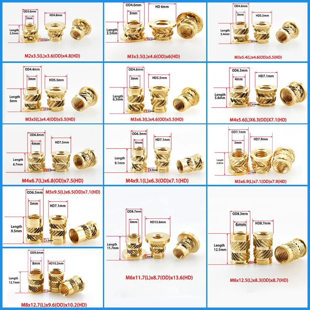 M2 M2.5 M3 M4 M5 M6M8 Flange Insert Nut Kit Brass Metric Threaded sert Hot Melt Heating Embedded Injection 3D Printer Insertnut