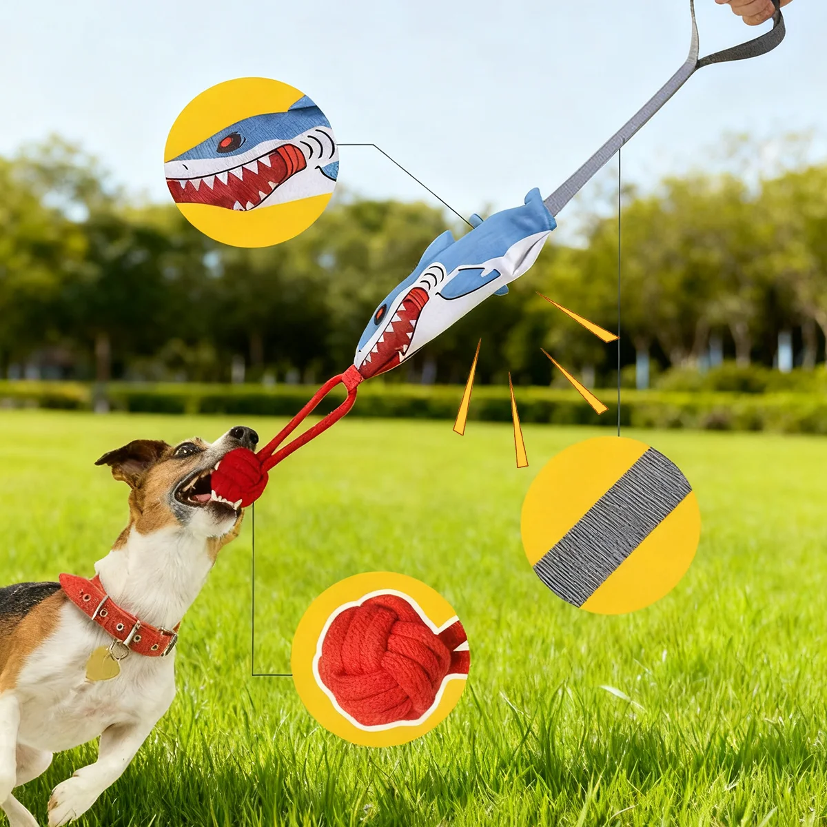 Interaktives Outdoor-Knoten-Zieh-Hundespielzeug, Schlepper des Krieges, kaubares Übungsspiel, Seil zum Spaß, Baumstumpf, Ziehen von Soundeffekt