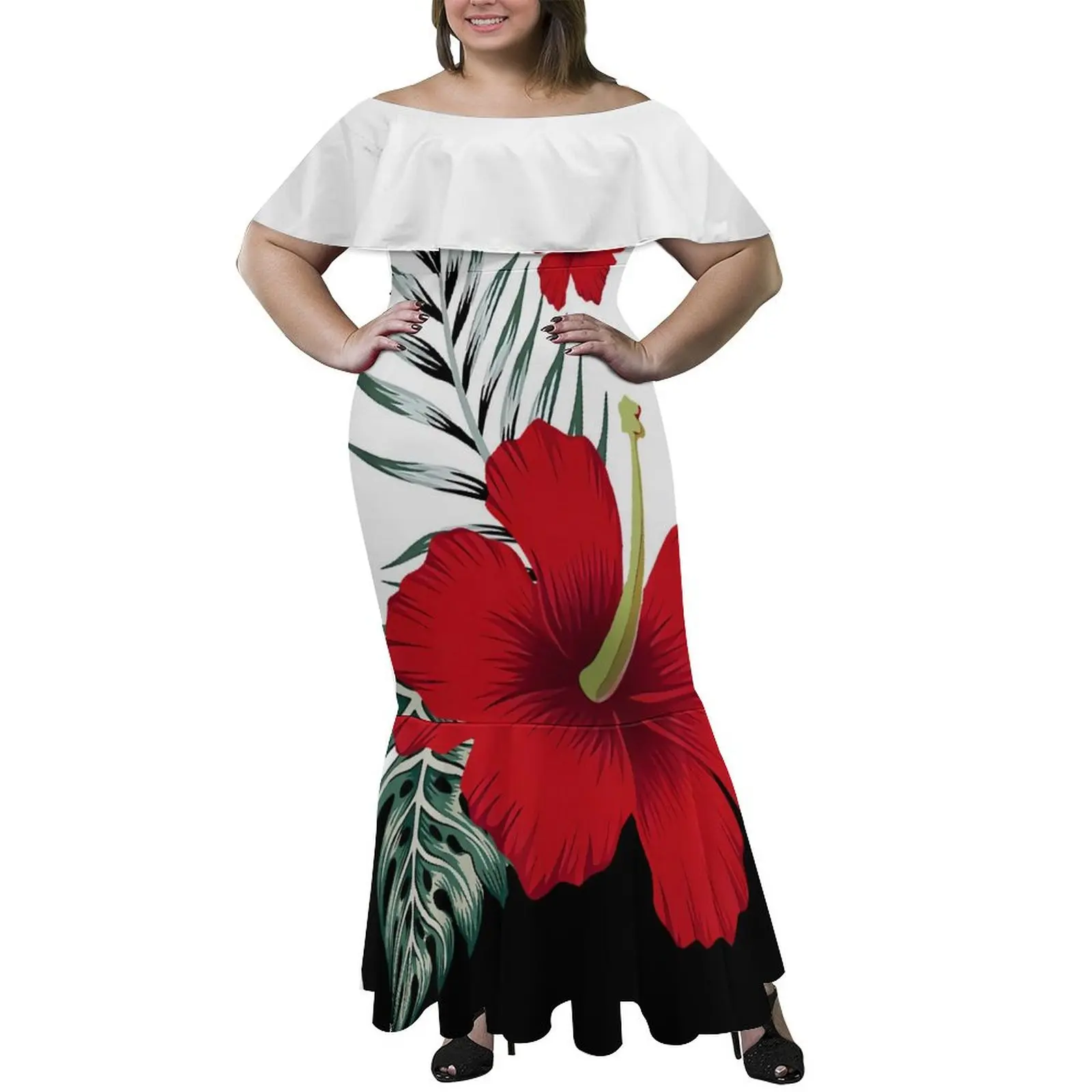 Polynesische Plus Size Dames Kleding Ruche Sexy Fishtail Dress Heren Shirt Fiji Print Aangepaste Samoa Koppels Costum