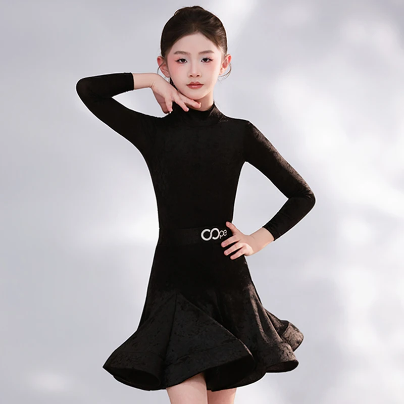 

Платье для соревнований по латинским танцам, танцевальный костюм с длинными рукавами для девочек, детский профессиональный танцевальный наряд, сценическая одежда AMY3040