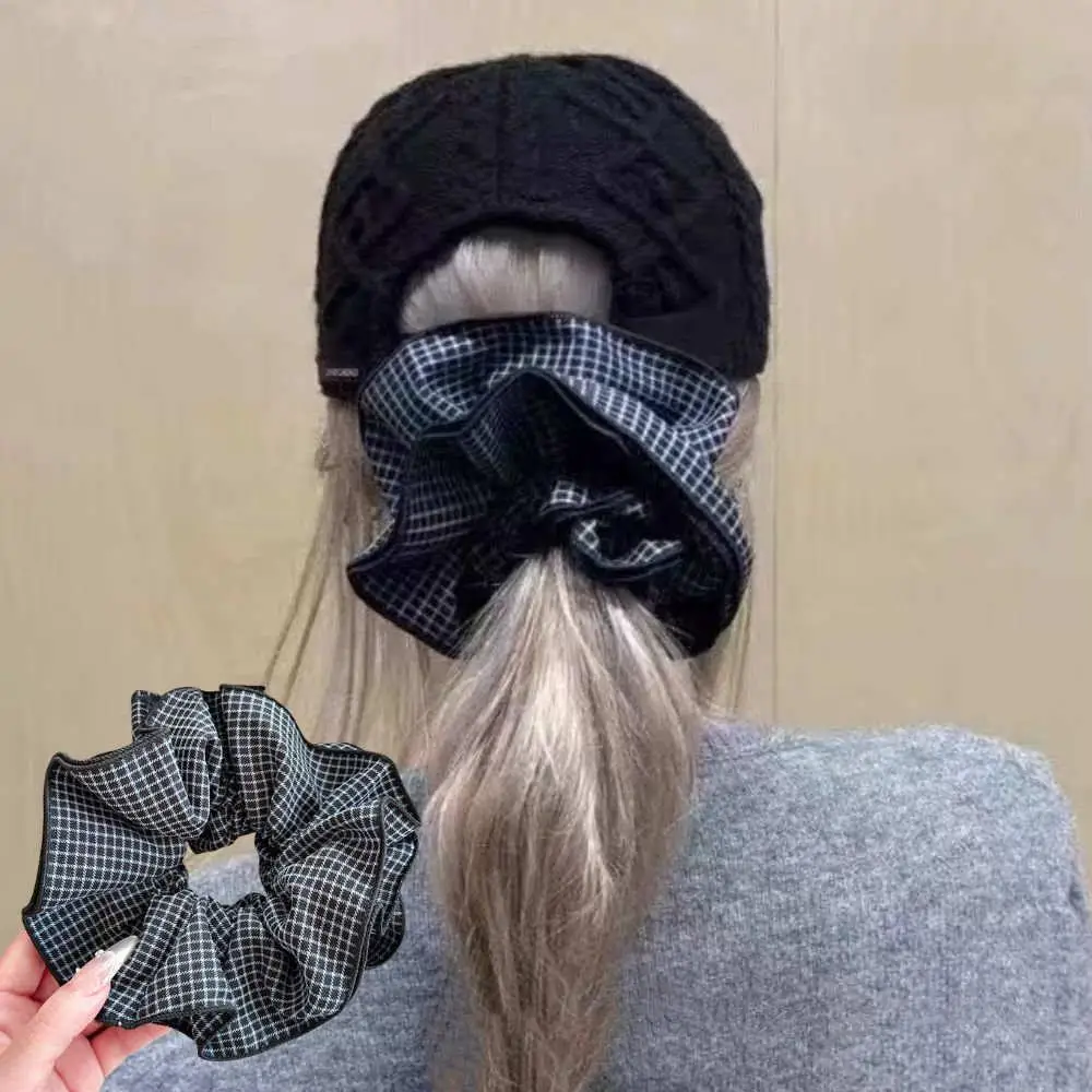 

1pc Korean Retro Fashion Black White Checkered Large Scrunchies Hair Band Women Girls Hair Tie Rubber Band Sweet Hair Ornament
