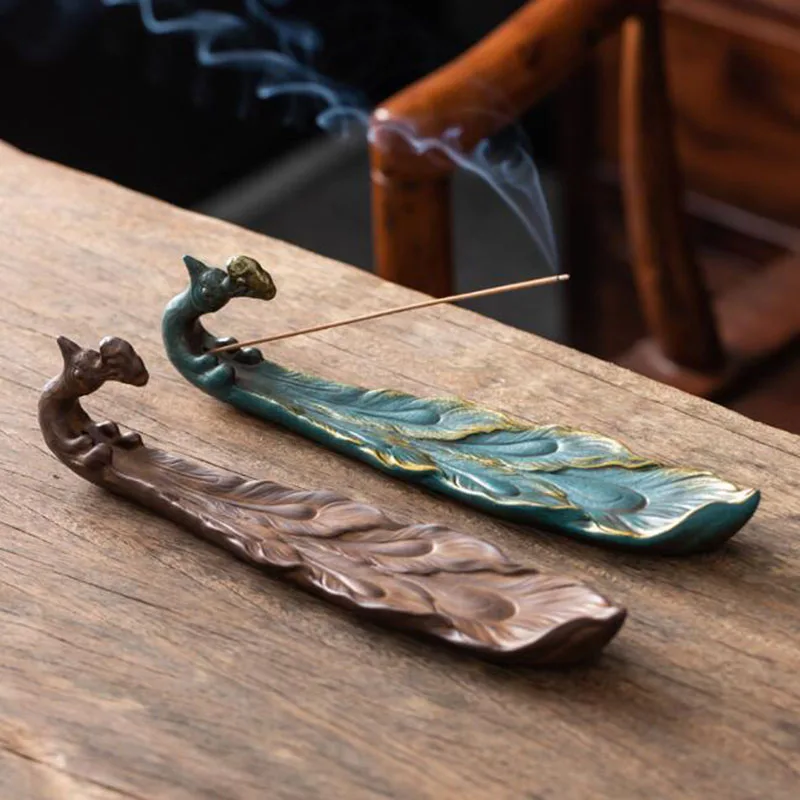 Retro Porcelain Peacock Stick Incense Holder Indoor Study Room Chan Sandalwood Incense Burner Fragrance Censer Home Decor