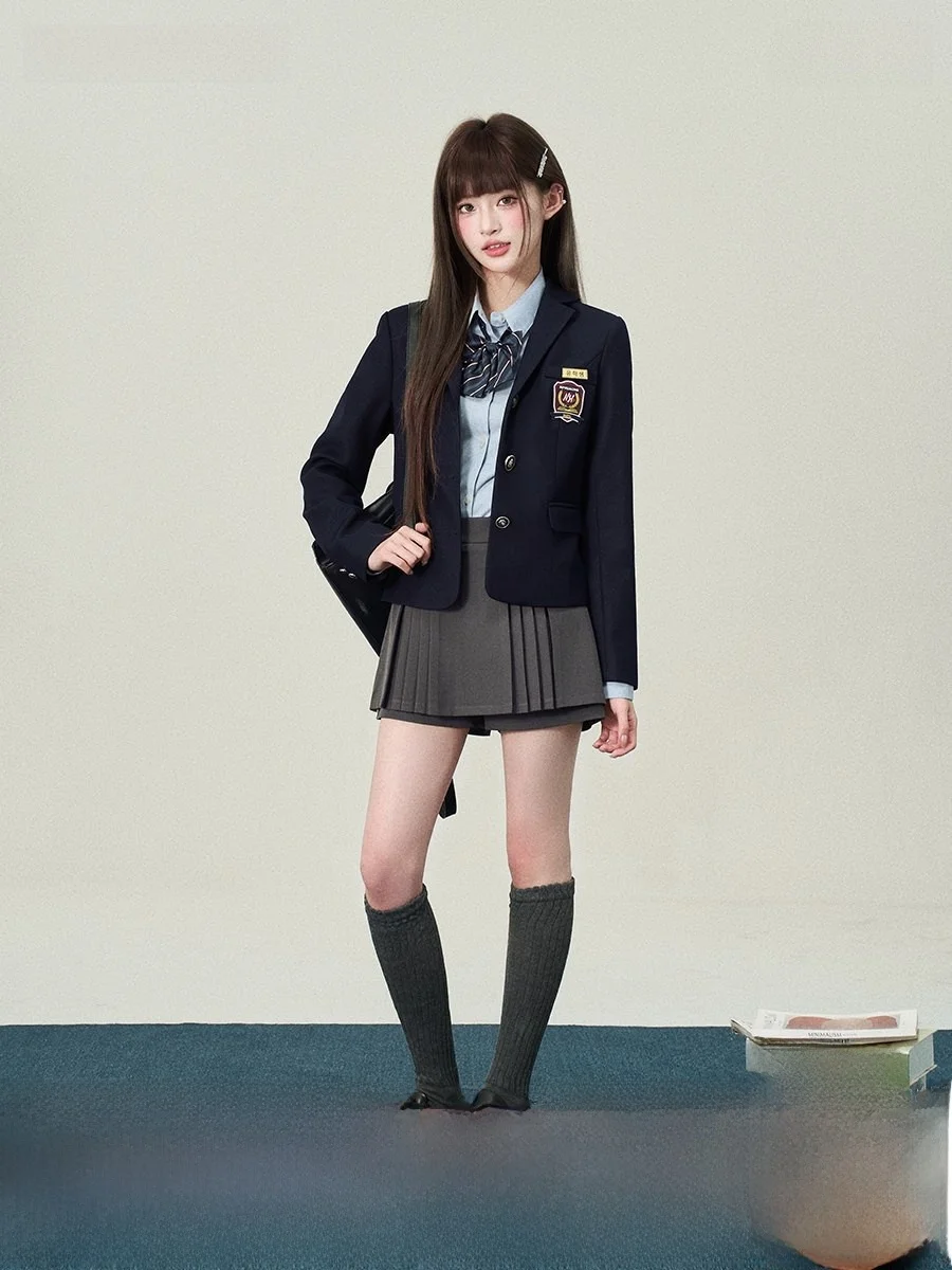 

Корейский Sle School orm Jaet Женский костюм Верхняя одежда Long Sve Slim Fit Casual Faion College Sle Coat