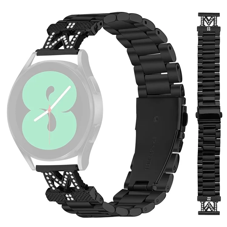 

For Garmin Forerunner 645 / Forerunner 645 Music Watch Strap Rhinestones Decor 3-Bead Stainless Steel Band - Black