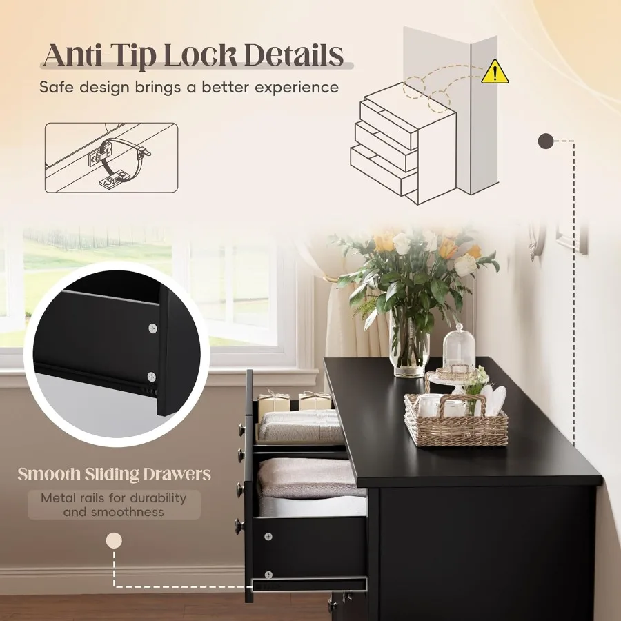 خزانة سوداء لغرفة النوم مع 6 أدراج خزانة خشبية وحدة برج تخزين ذات أدراج واسعة تتميز بتصميم عصري مثالي #5