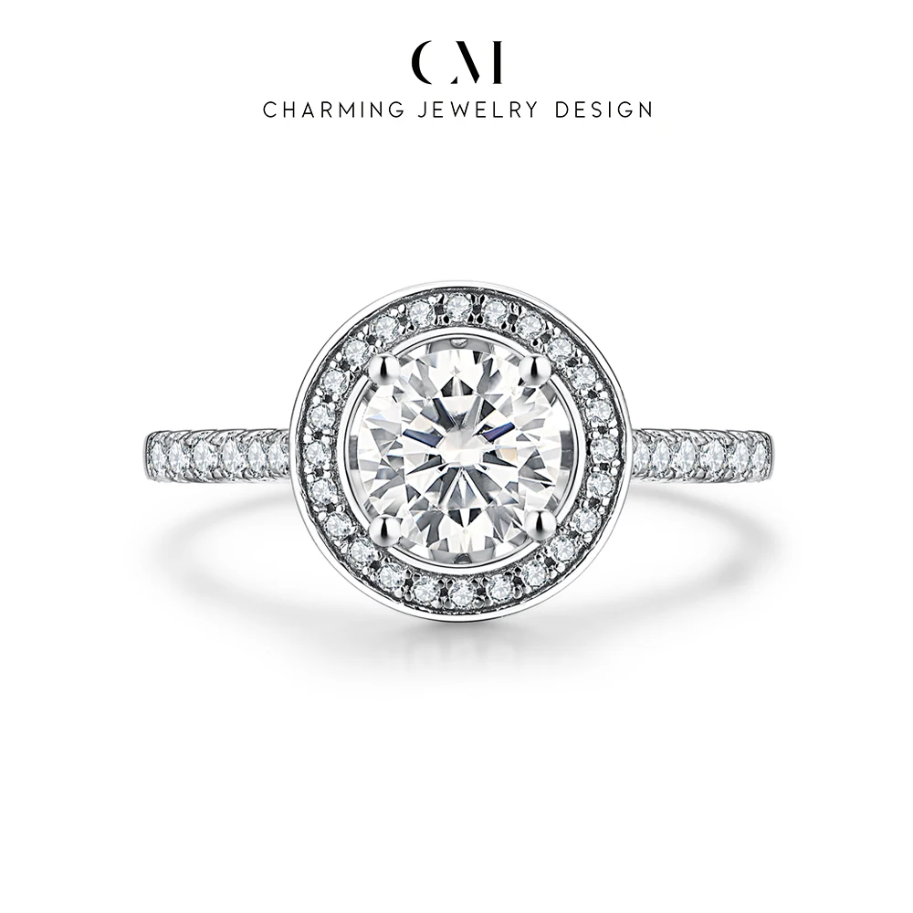 CHARMING Luxury Vintage Round 1CT Moissanite Ring for Women Party Jewelry Holiday Birthday Gifts Anniversary Engagement Wedding