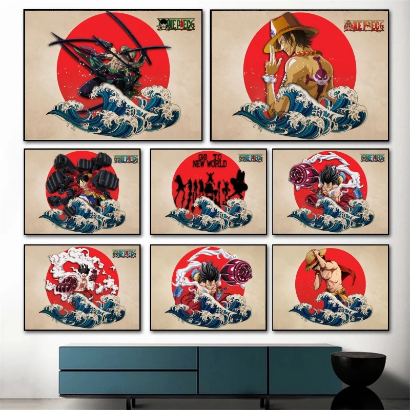 

Hot-blooded Classic Anime Retro One Piece Poster Monkey D. Luffy Zorro Figure No Frame Canvas Painting Print Wall Children Gift