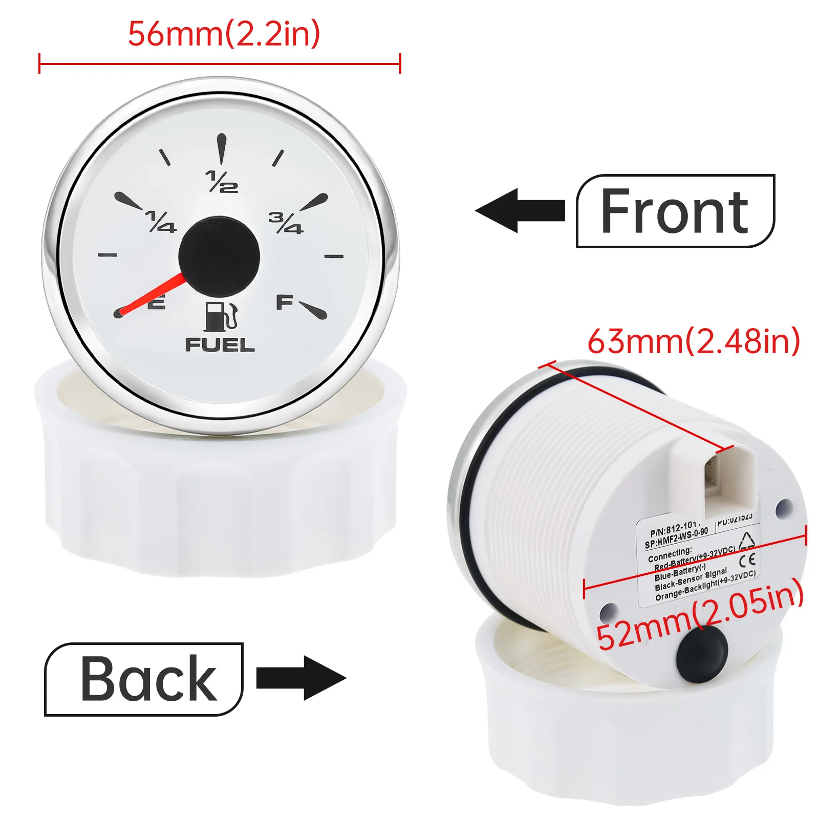 52mm 0-90ohm Fuel Level Meter Boat Car Oil Level  Gauge 8 Color Light 12V Fuel Sensor Sender Unit 175mm 200mm 250mm 300mm 350mm