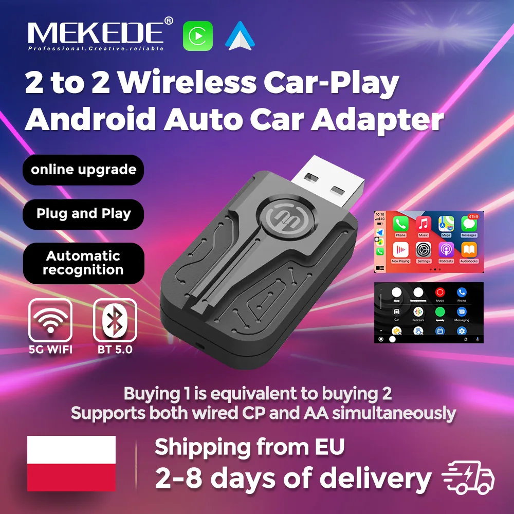 MEKEDE NEW Wireless CarPlay Android Auto Wireless Adapter Smart Mini Box Plug And Play WiFi Fast Connect Universal 2 to 2 AI BOX