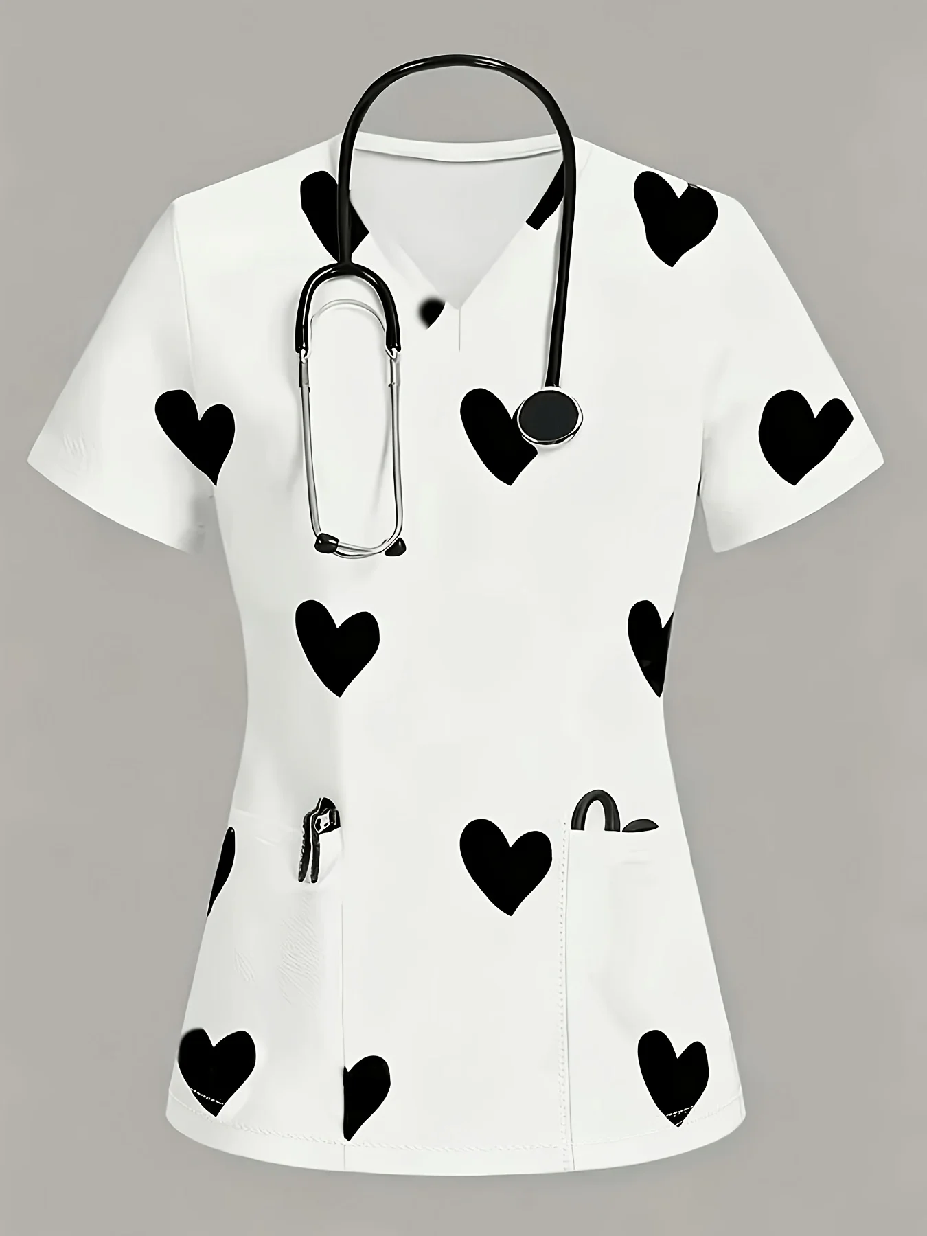 New surgical gown for women, elegant heart-shaped print, casual and fashionable, comfortable dental surgical gown for women