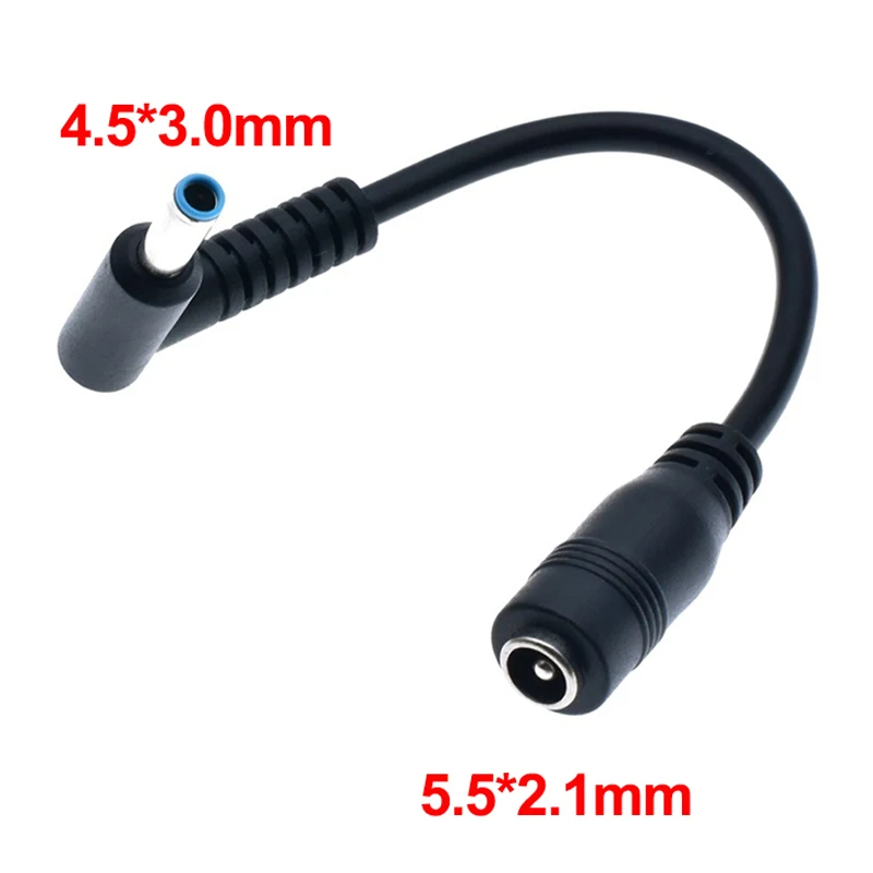 5.5x2.1mm żeński na 4.5x3.0mm męski konwerter ładowarki prądu stałego kabel kątowy do laptopa HP niebieskie końcówki