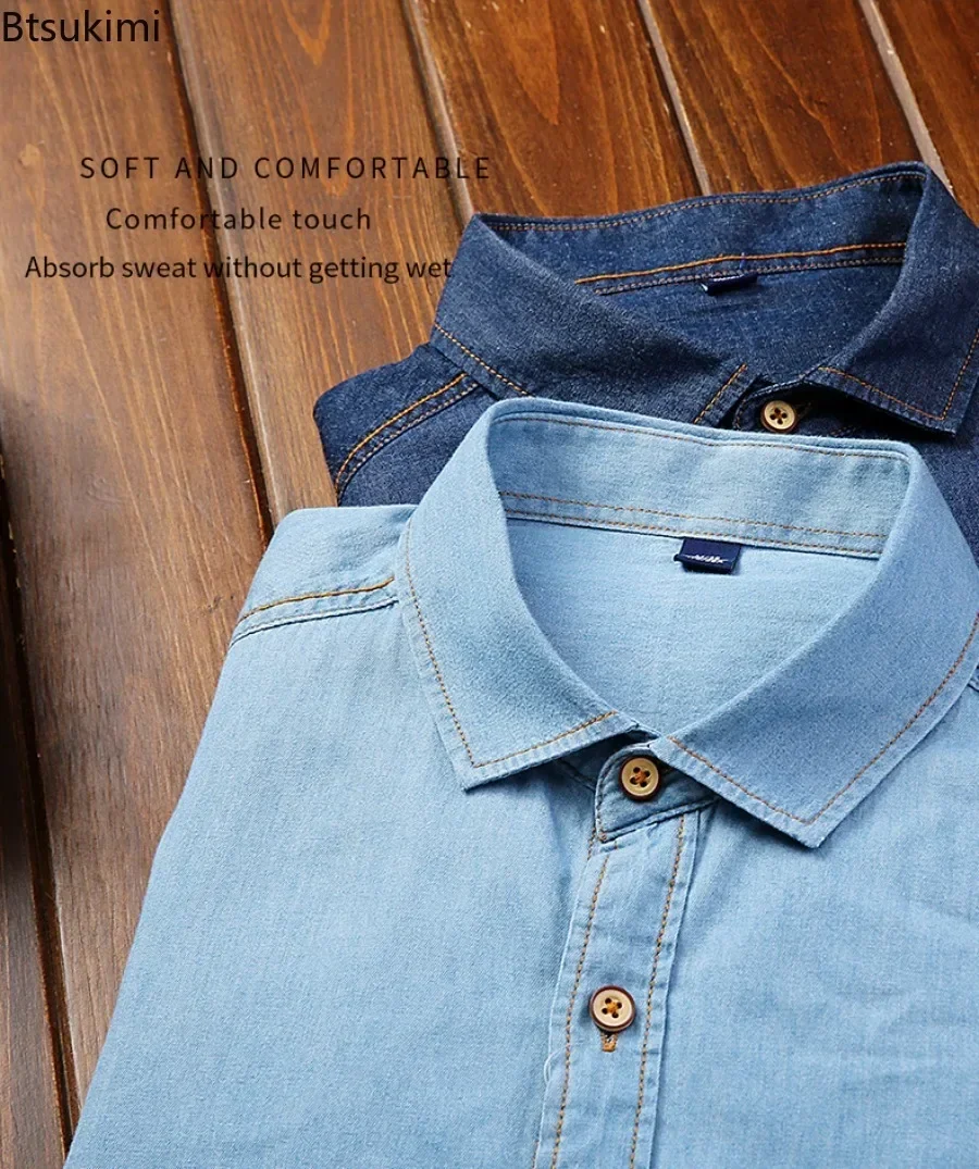 2025Men's Casual Long Sleeve Denim Shirts Formal Office Social Business Jeans Shirts Slim Cotton Jeans Shirts Male Tops Clothing