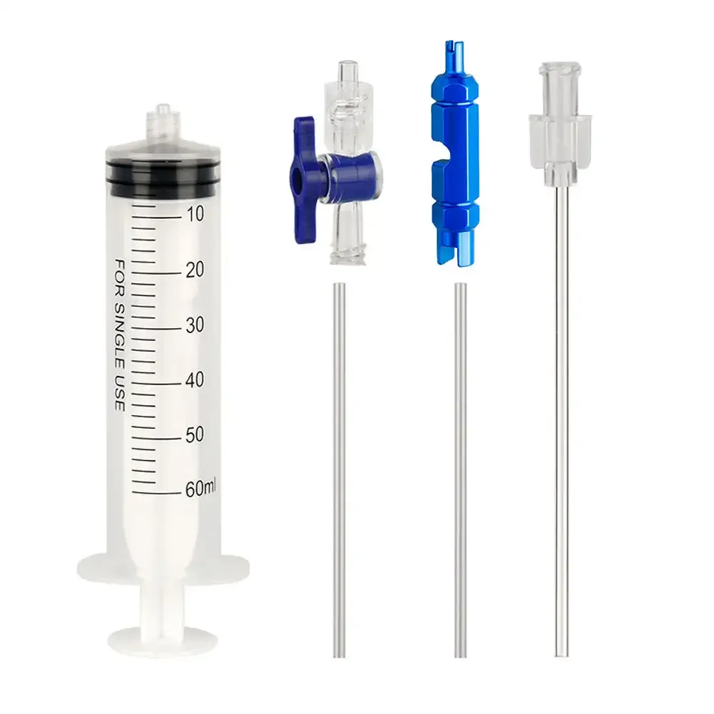 Bike Tubeless Tire Liquid Injection Tool 60ML Syringe MTB Road Bicycle Tire Fluid Injection Tool Presta Valve Core Removal Tool