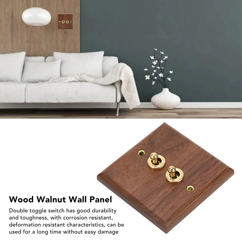 Retro Wall Light Toggle Switch 250V Single and Double Toggle Switch Retro Walnut Wood Wall Mount Panel with Brass Screw-A50M