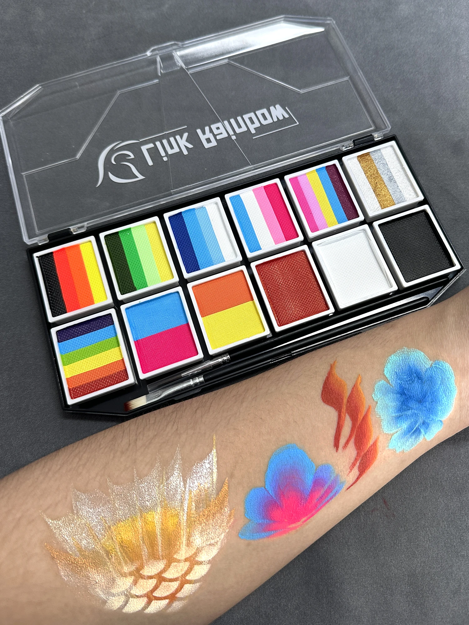 12 Color Facial Painting Palette Suitable for Halloween Party Makeup Rainbow Box Cake Body and Facial Art Painting Pigments