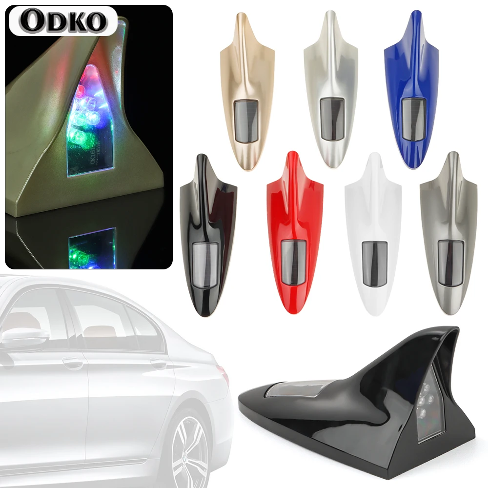 Fashion Anti Rear-End Lights LED Aerials Solar Powered Car Antenna Shark Fin Antenna Car Roof Warning Lamp