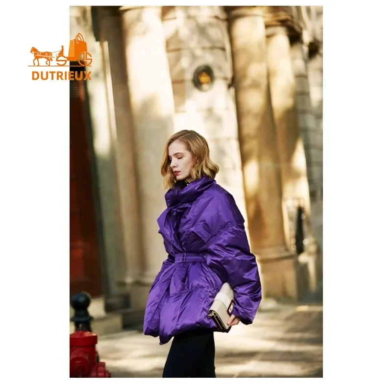 New Winter Cotton Jacket for Women, Purple Elegant Light Luxury 90% High Down White Duck Down Temperament Down Jacket Waist Coat