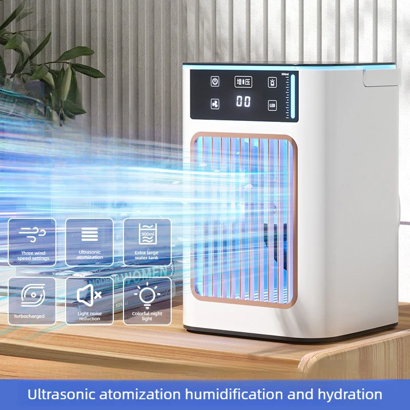 New Mini Spray Air Cooling Fan Portable Cooler USB Desktop Humidifier Double atomization with Night Light Quiet Operation