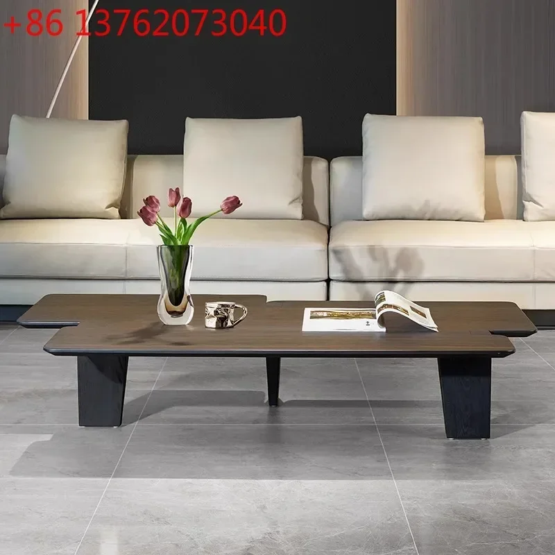 Modern light luxury high-end solid wood coffee table Italian minimalist irregular smoked wood color coffee table
