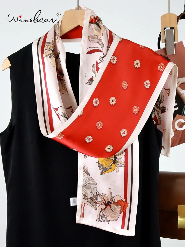

Winsleter-Women 100%Real Silk Elegant Scarf, 150*16CM Floral Print, Mom Gift Fashion Occupation Long Scarf, 2026 Summer A63848CC