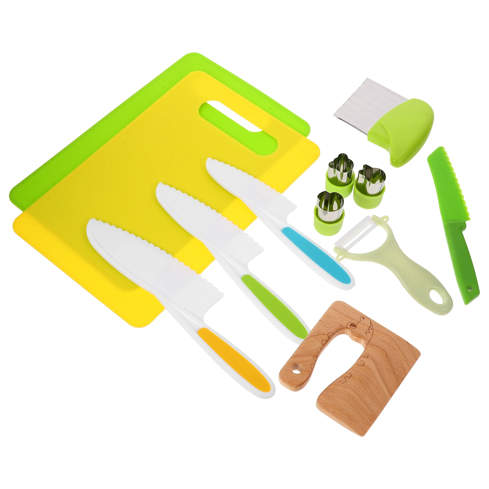 12 Pezzi Set di Giocattoli da Cucina per Bambini Coltello in Legno Sicuro Accessori Colorati Giochi di Finzione Utensili da Cucina Intelligenza dei Bambini