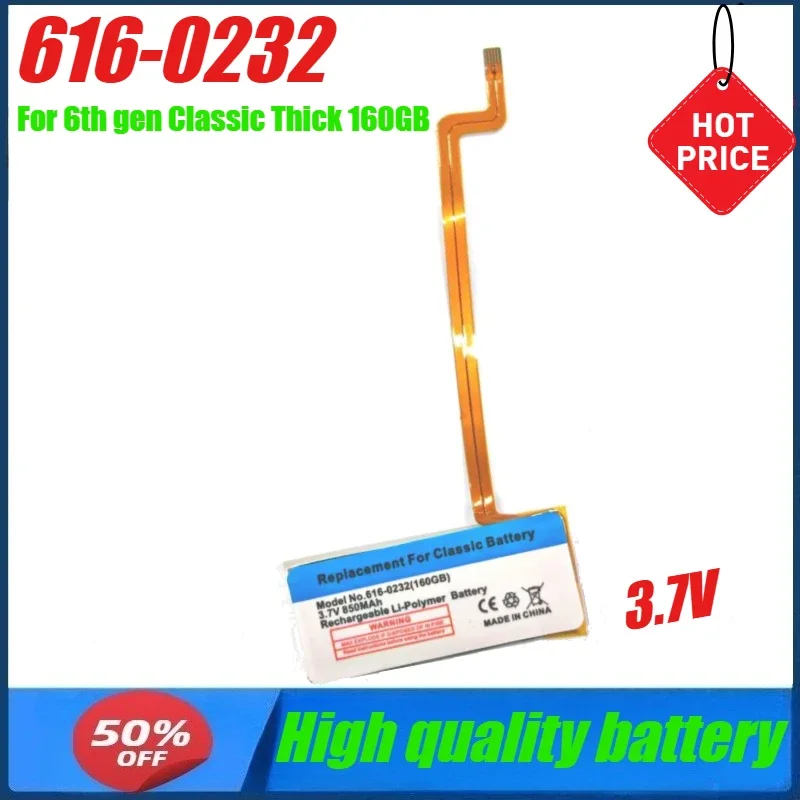 3.7V 616-0232 Battery for 6th Gen Classic Thick 160GB 616-0232 Battery for  IPod 5th Video 80GB 650mAh 160GB 850mAh