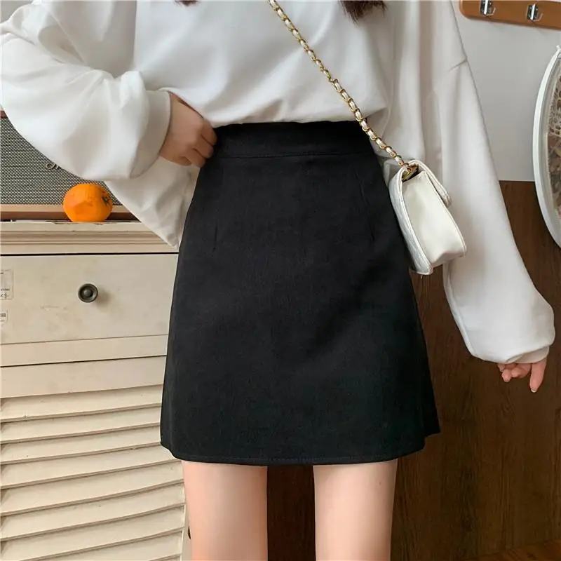 

A-line Skirts Women Korean Style Autumn Temperament Office Lady Trendy High Waist Basic Elegant Chic Popular Pure Harajuku Daily