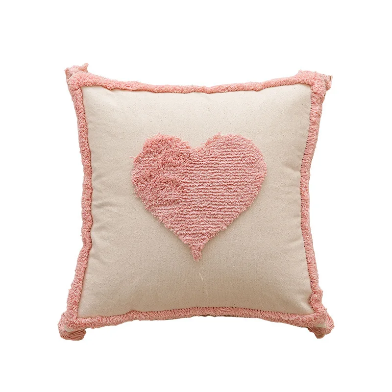 Pink Cotton Tufted Pillow Cover With Tassels Ins Sweet Decorative Pillowcase For Sofa Chic Boho Style Funda Cojin Cushion Cover
