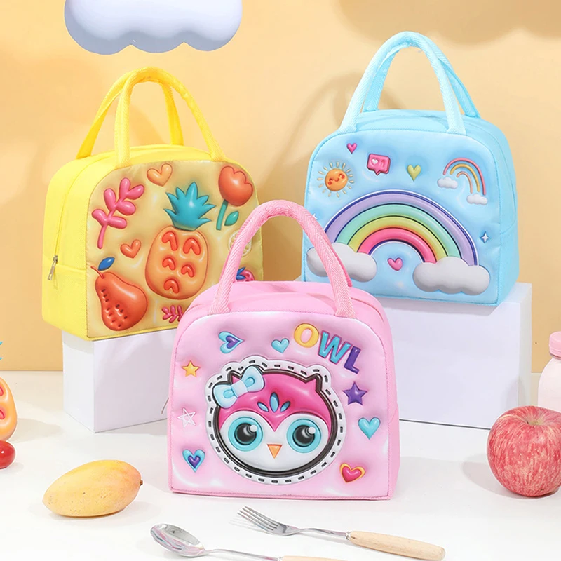 Lunch Box Bag Hand-held Insulated Lunch Bag For Women Children Meal Carrying Cute Cartoon Bento Bag Tote Bags