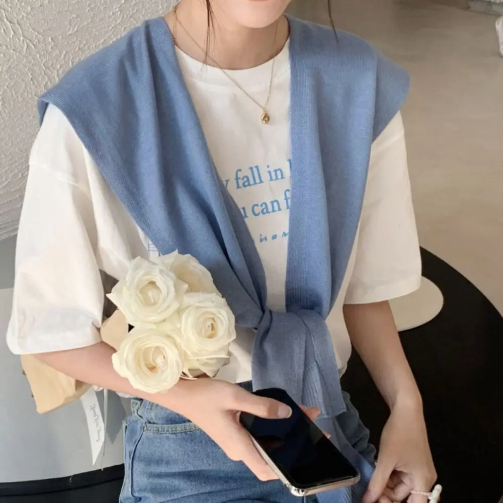 بلوزة بسيطة أكتاف شال محبوك كيب بلون متماسكة وشاح عباءة الكورية نمط الأوشحة الصوفية النساء #3