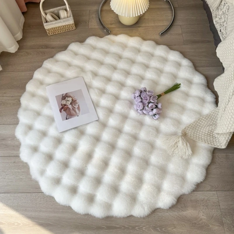 Round Plush Carpet Soft Imitation Rabbit Fur  Floor Mat for Bedside Area Rug Luxury Fluffy Bubble Shaped Rugs Bedroom Decoration