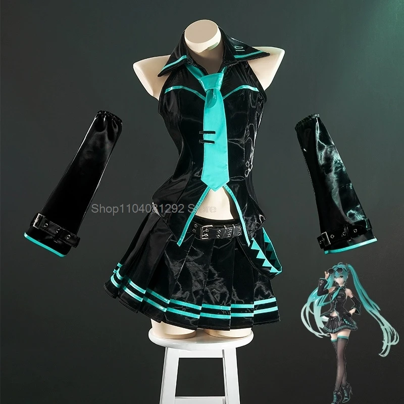 Op voorraad Cosplay sexy volledige set Mikuu 16e formule kleding zwart vloeibaar leer cos kleding Comic Con Set nieuwe collectie