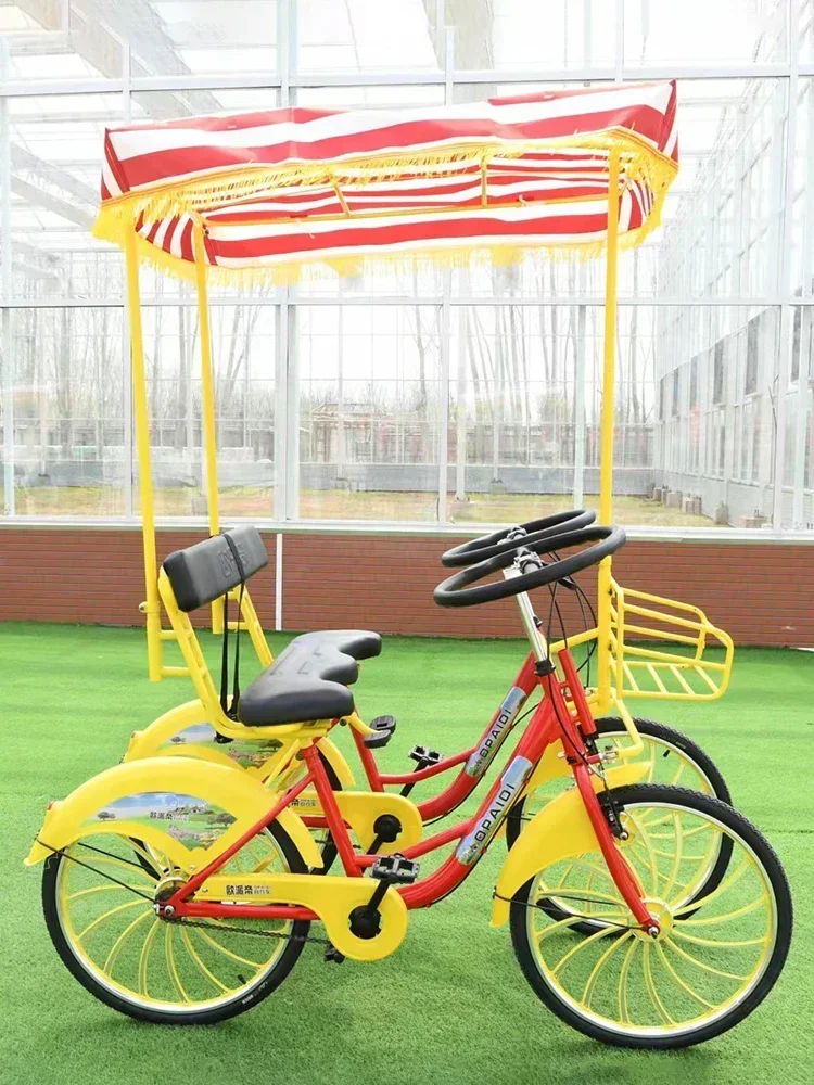 Double Bicycle Couple Riding Parent-Child Travel Sightseeing Four-Wheel Scenic Spot Greenway Rental