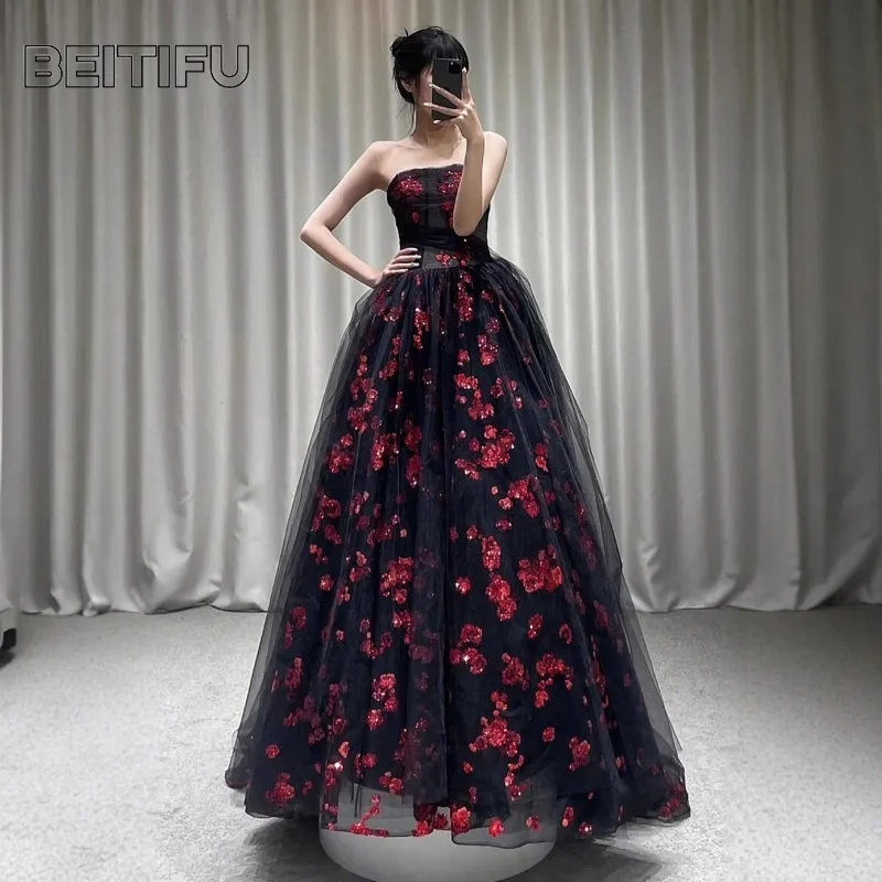 Customized Palace Style Elegant Evening Dresses for Women Strapless Light Luxury Lace Embroidery Women's Wedding Party Dress