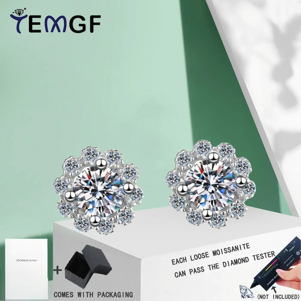 

TEMGF S925 Sterling Silver Flower Stud Earrings for Women Girls 4mm/5mm/6.5mm Moissanite/Zircon Sparkling Fine Jewelry Commuting