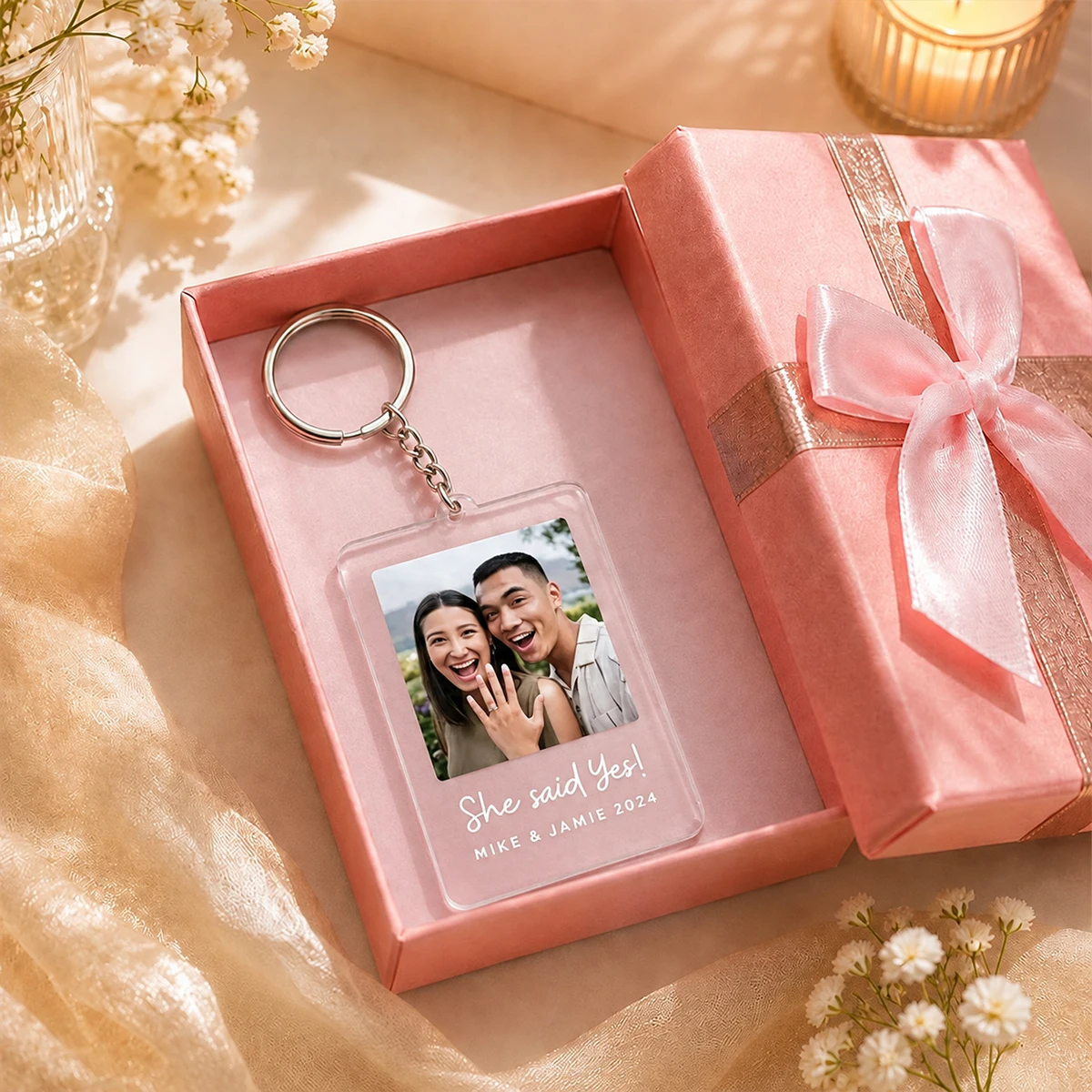 Custom Photo Acrylic Keychain, Personalized Text Key Ring