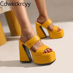 Lato nowy wzór moda odsłonięty noe sexy na wysokim obcasie klapki damskie prostota solidny kwadratowy obcas damskie kapcie wysokie 14cm