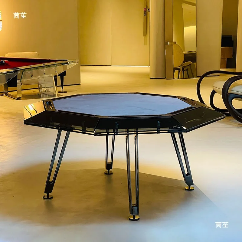 Glass chess and card table, chip table, chess and card room, Texas multiplayer competitive table